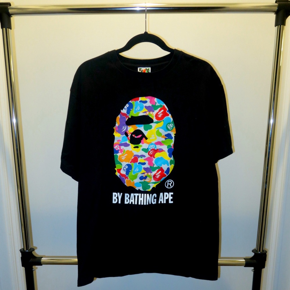 Bape Black Baby Milo Tee with Colorful Camo Logo